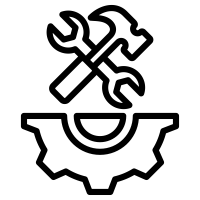 Assembly and manufacturing process icon with tools and gears