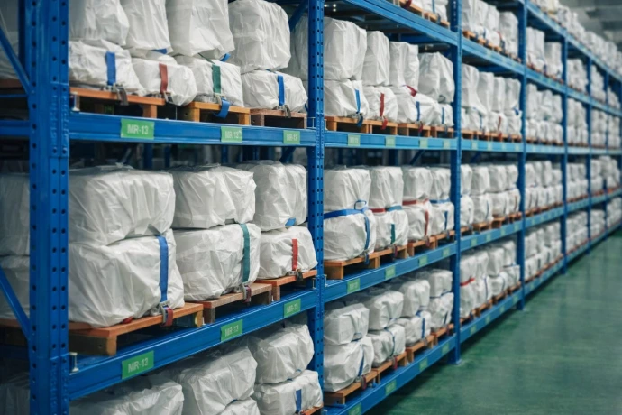 Plastic raw materials stored in racks for injection moulding production