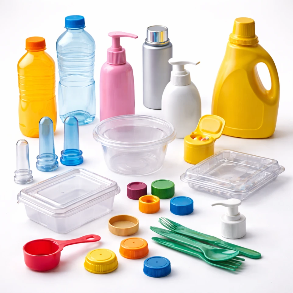 Plastic bottles, containers, and caps used in FMCG packaging applications