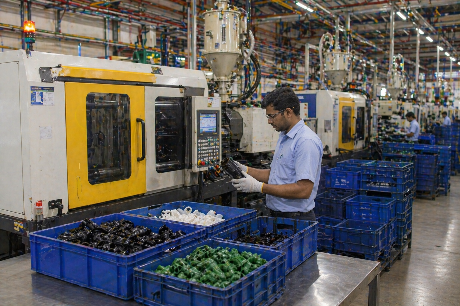 Injection moulding production line for FMCG plastic packaging