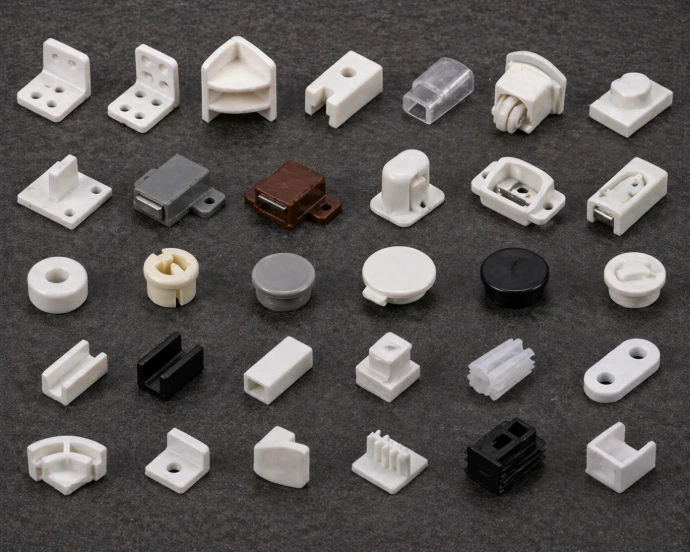 Plastic modular furniture components and fittings for assembly and installation