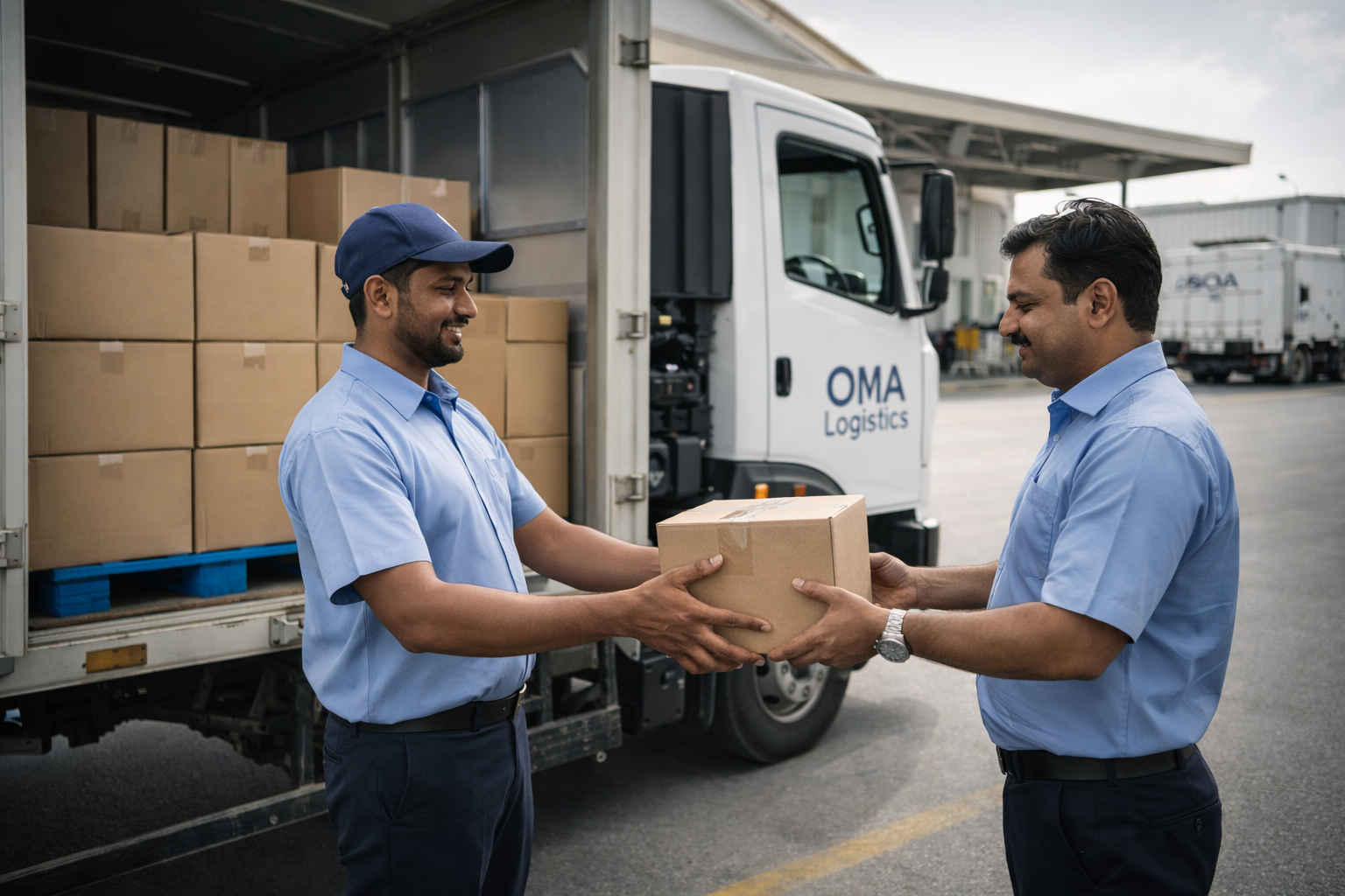 Workers handling and packaging automotive plastic components