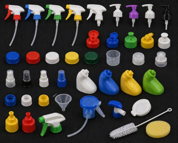 Multi-color plastic caps and closures for bottles and containers