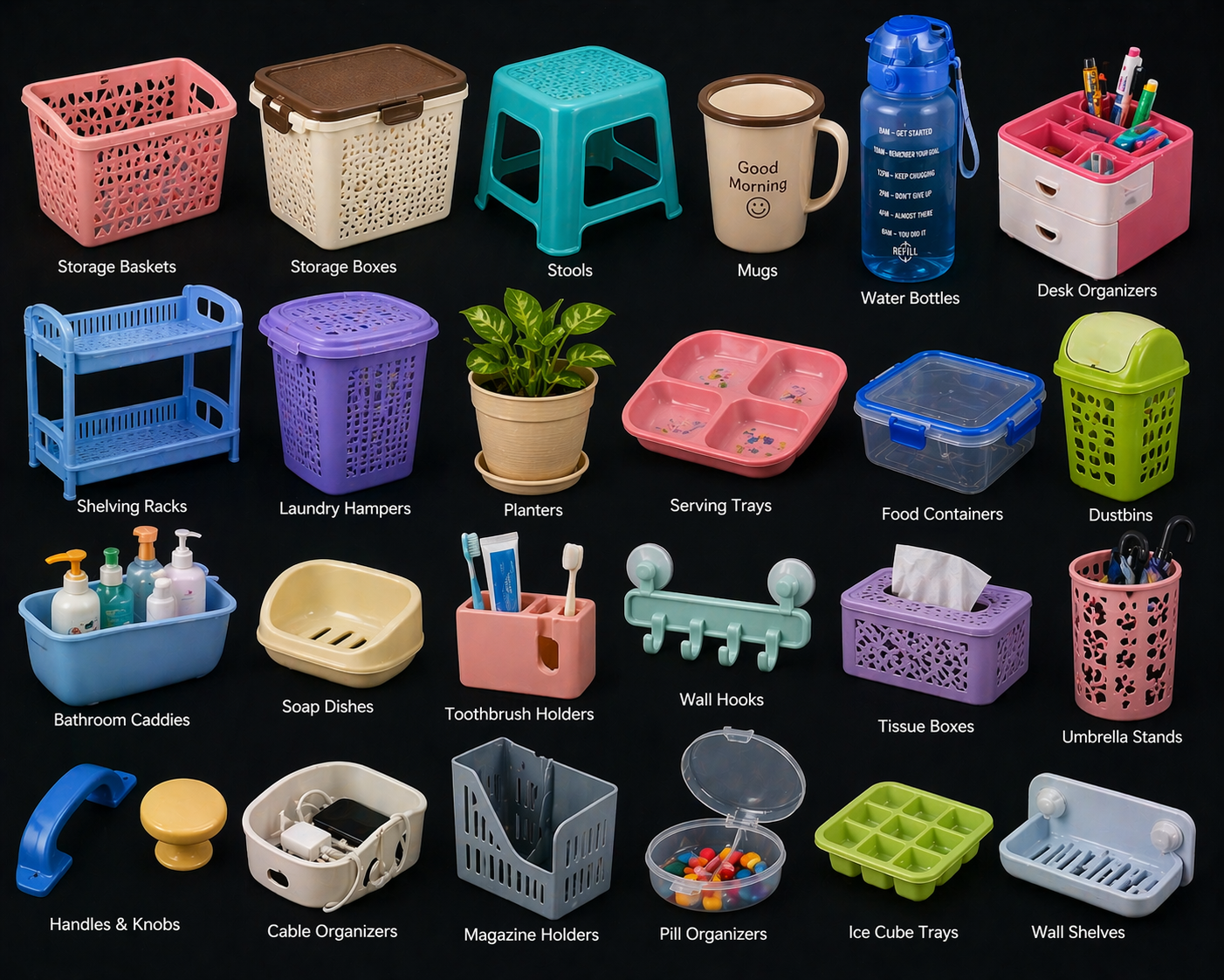 Plastic caps and components for household and consumer applications