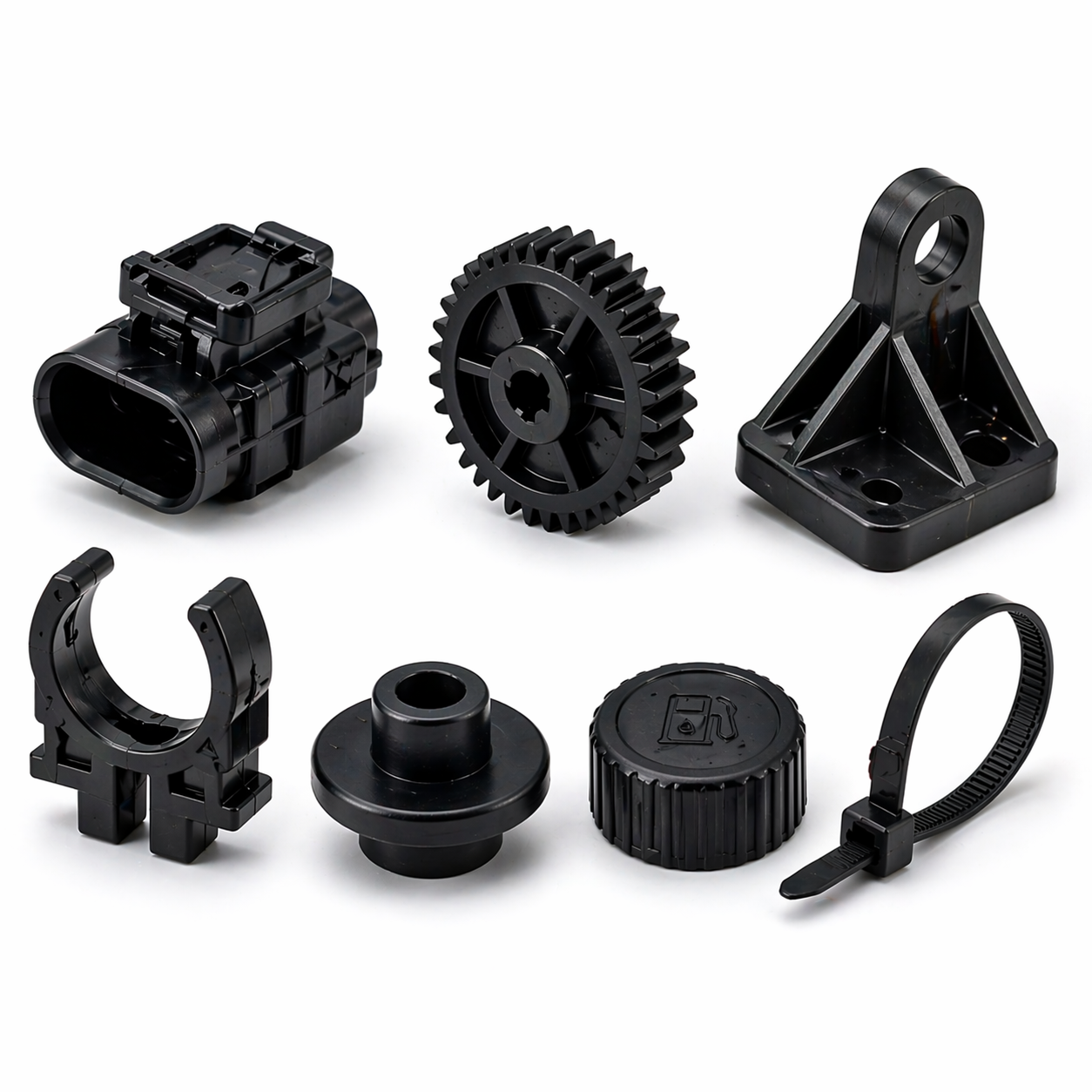 Durable plastic automotive and hardware components for industrial use