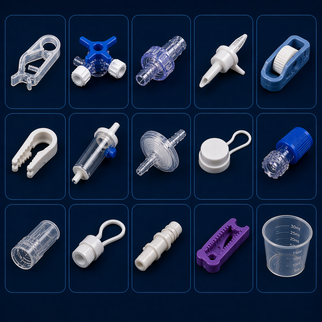 Small plastic parts used in medical devices and healthcare equipment