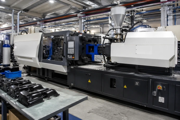 Automated injection moulding production line for plastic parts manufacturing