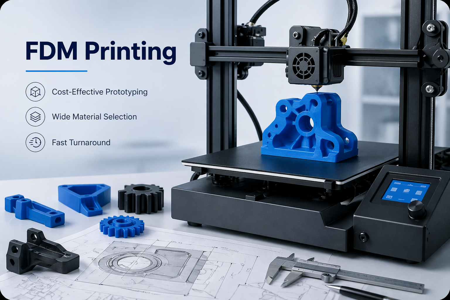 3D printing machine creating plastic prototype for rapid prototyping