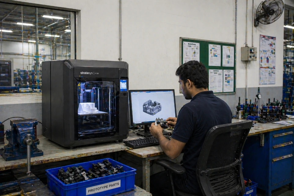 Engineer working on CAD design for rapid prototyping and product development