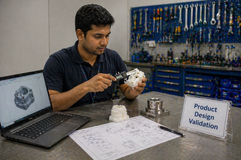 Engineer assembling prototype components for testing and validation