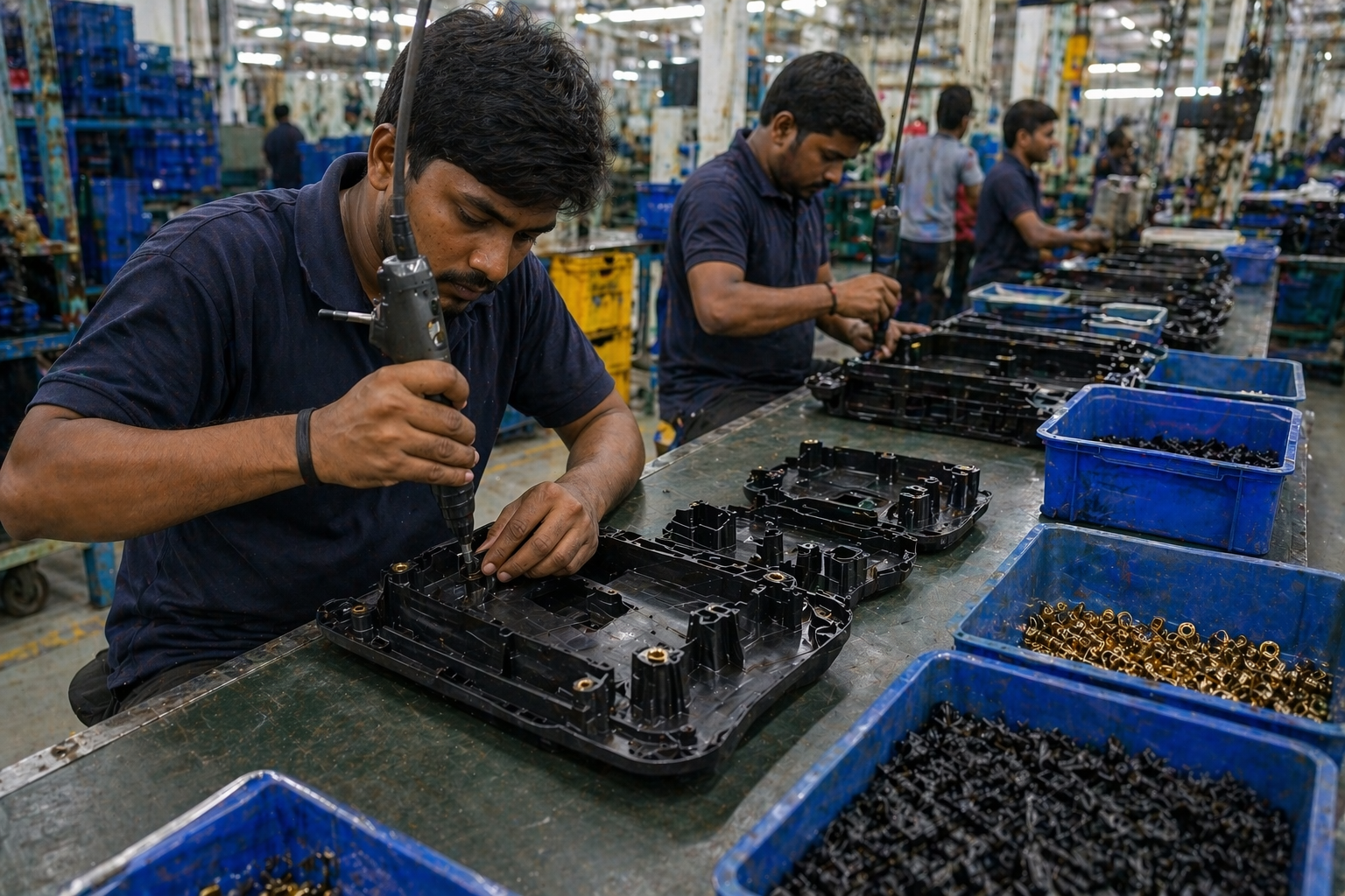 Sorting plastic components for assembly and packing process