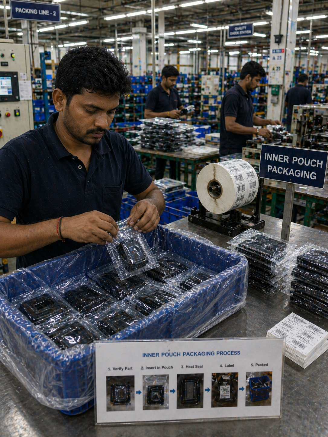 Packing plastic components using protective wrapping