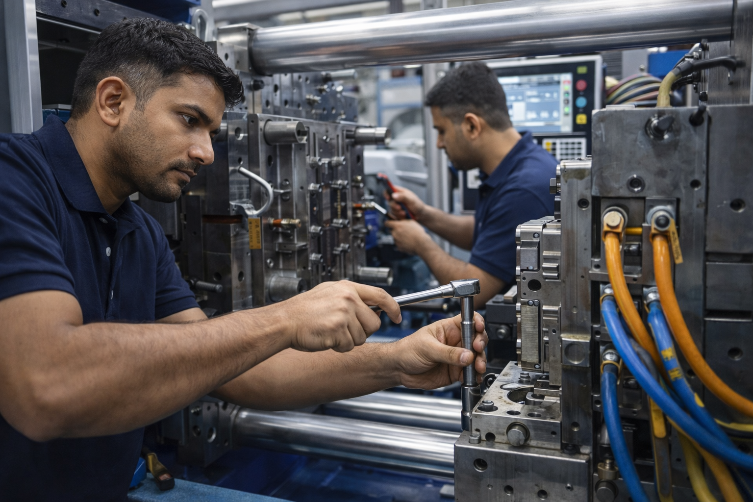 Workers assembling OEM plastic parts in manufacturing facility