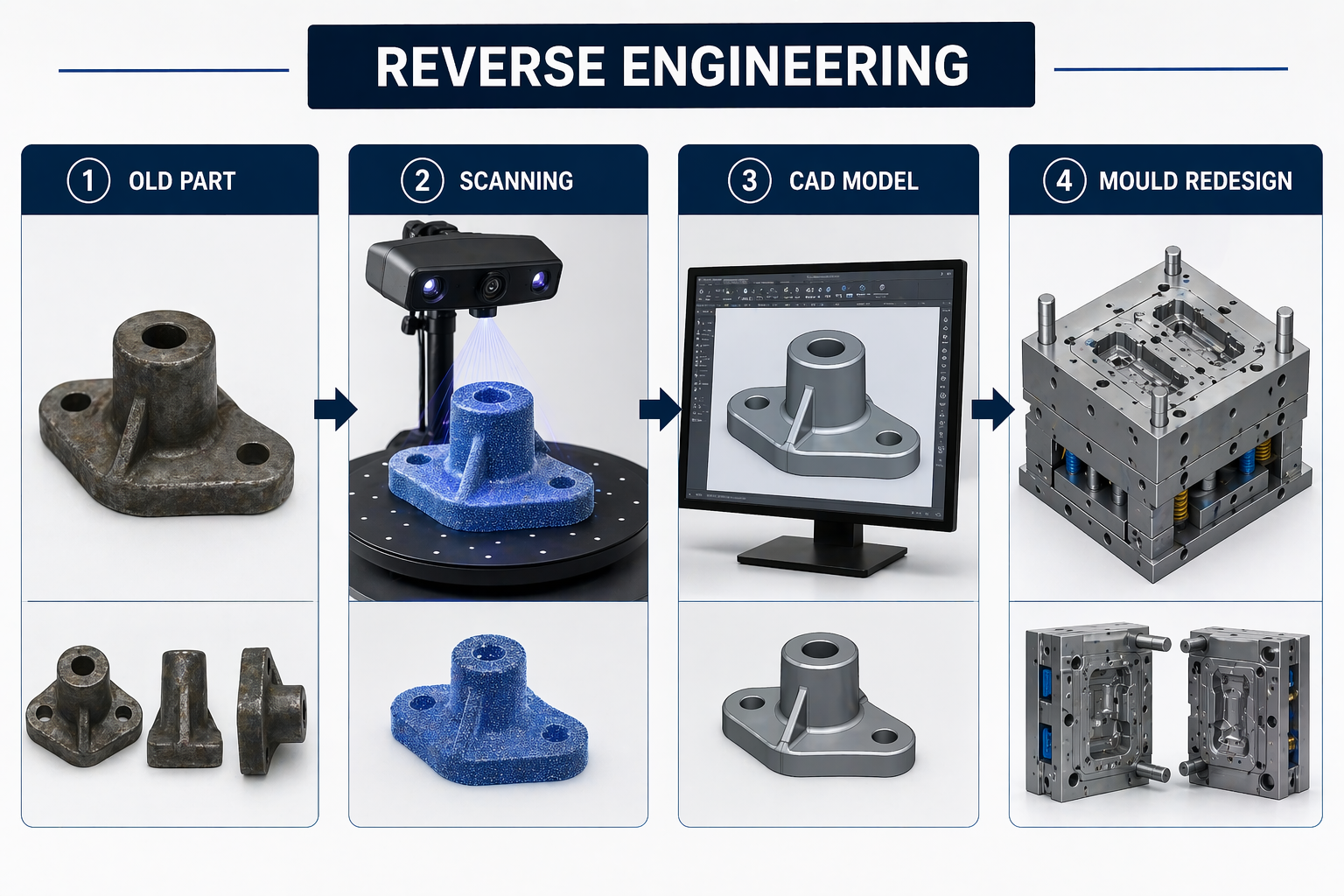 Injection mould components and tooling parts ready for production
