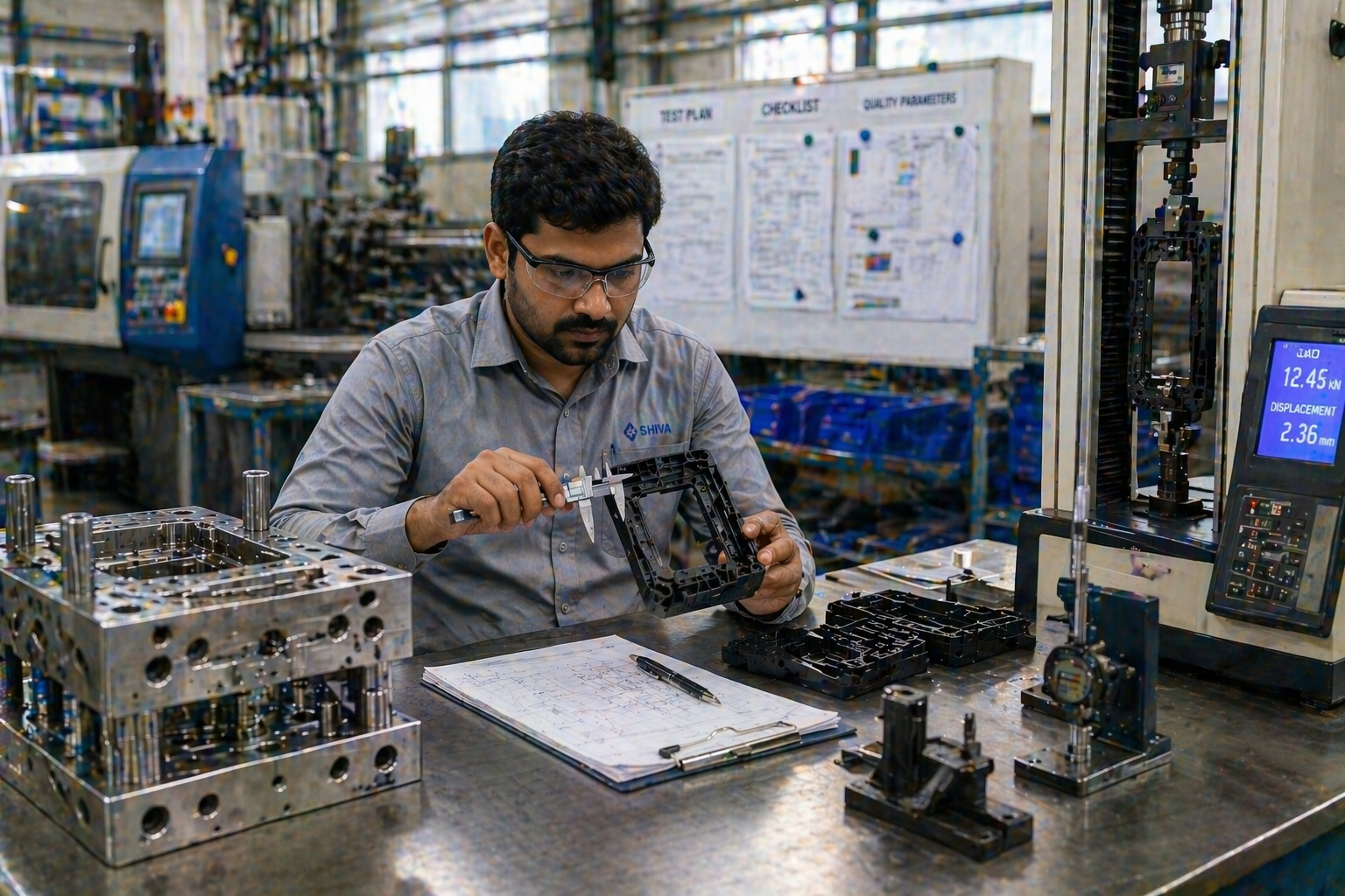 Engineer working on prototype development for plastic product design