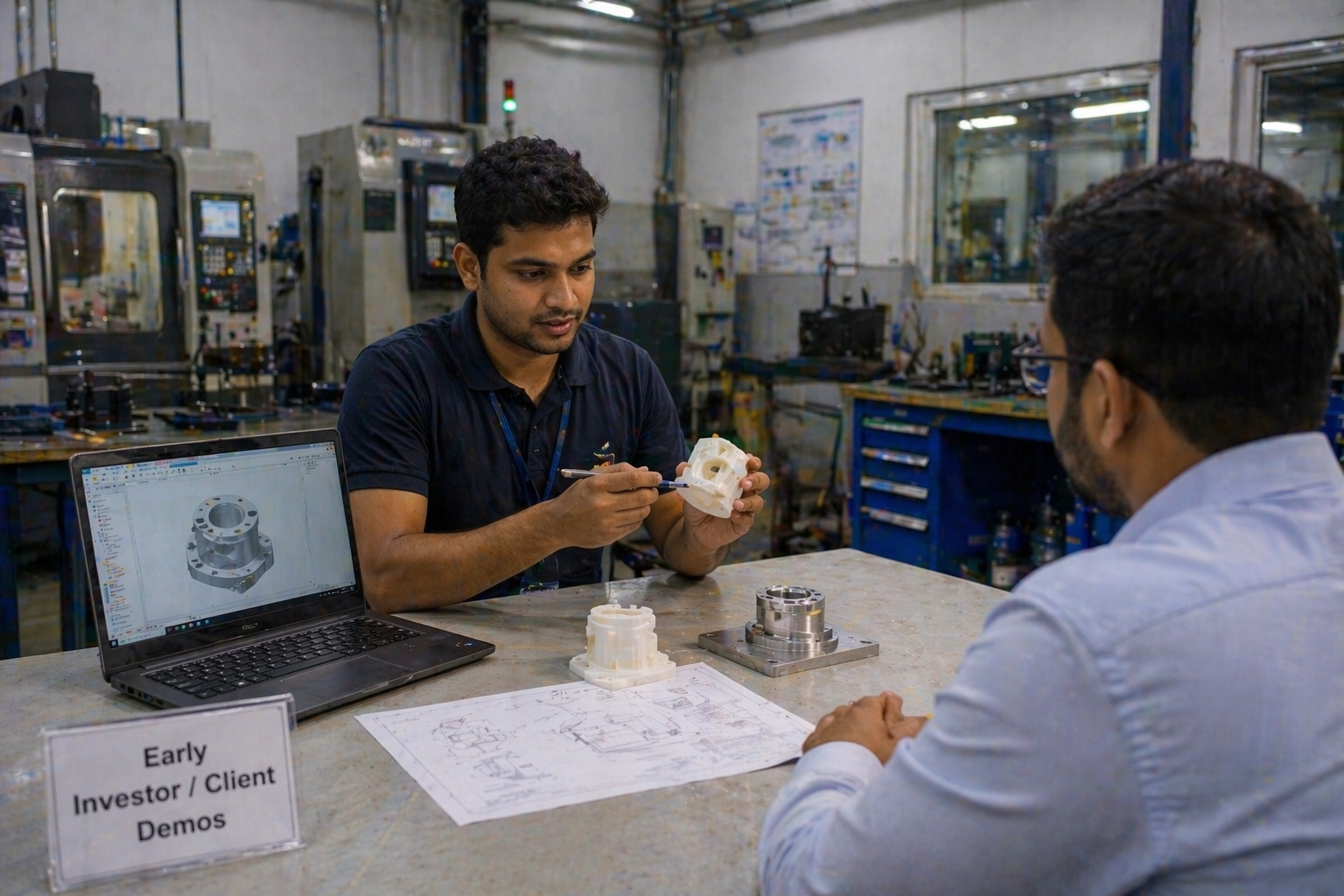 Team reviewing rapid prototype for design improvement