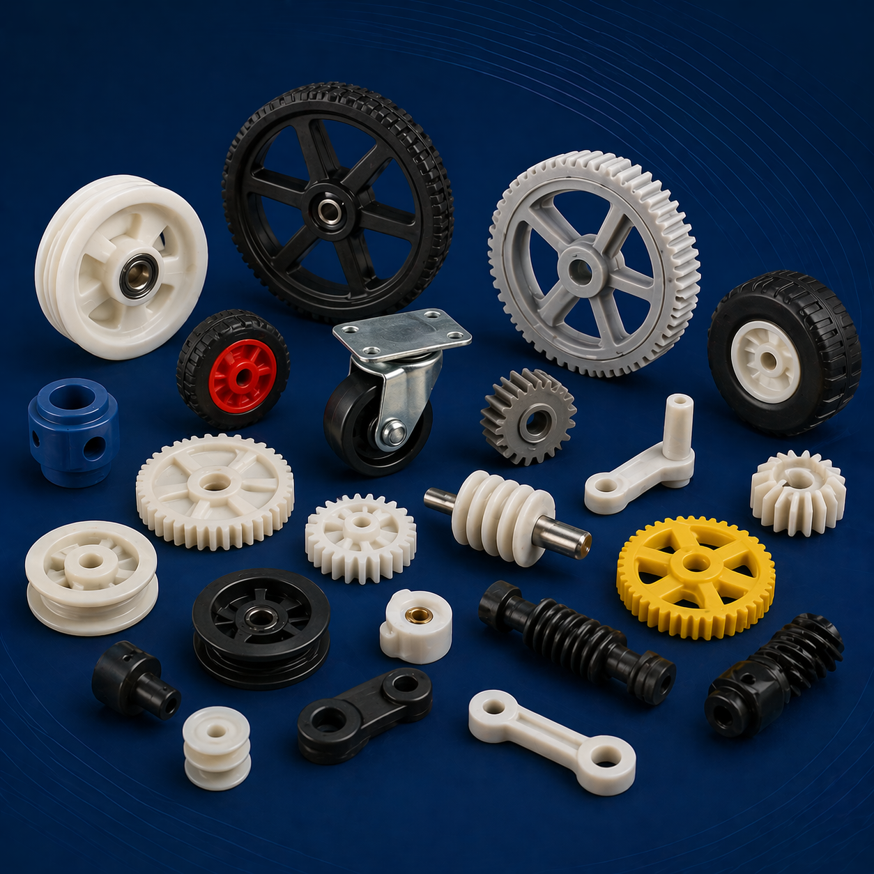 Plastic toy wheels and components used in toy manufacturing