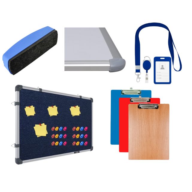 Plastic stationery products including organizers, clips, and office supplies