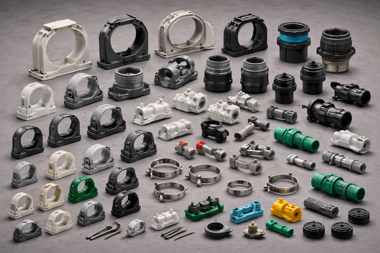 Agricultural plastic components including valves, connectors, and irrigation fittings
